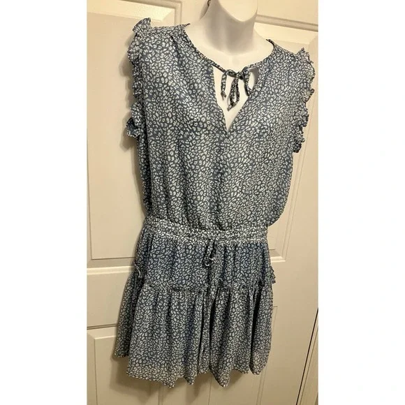 Pinch Boutique Sleeveless Drop Waist Blue Patterned Ruffle Dress Size Medium‎ - Picture 3 of 7